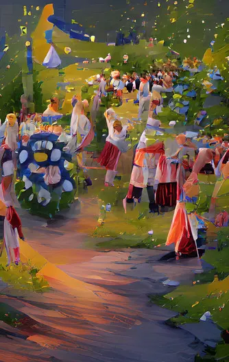 Midsummer in Sweden Digital painting by Art Zoom Studio, painting, artwork, digital painting, artist