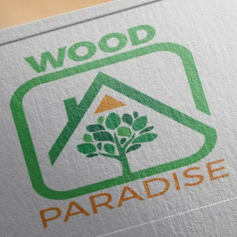 Wood paradise logo on paper, colour logo by art zoom studio, paper press