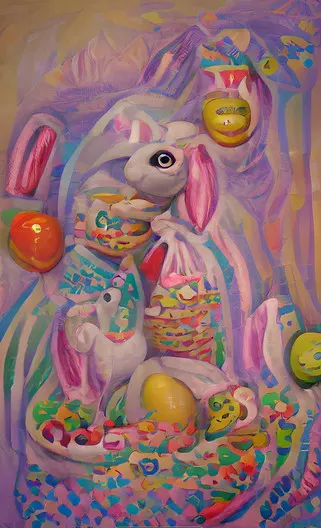 Easter bunny digital painting by art zoom studio, eggs, colours, easter, colourful