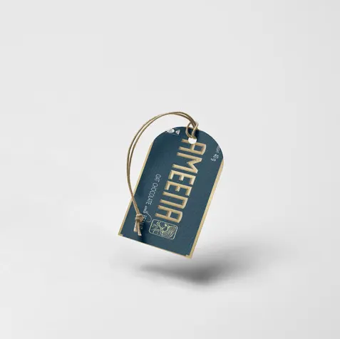 Hang Tag logo, ameena hand tag, logo by art zoom studio, colour logo