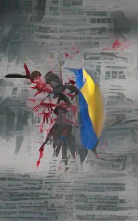 War in Ukraine digital painting by art zoom studio, digital painting, artwork, artist, painting, ukraine flag, blood, fight, war 