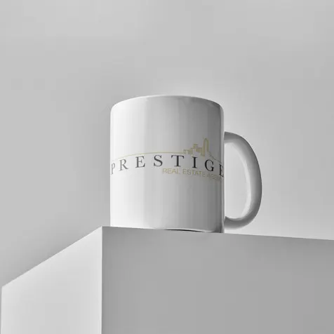 Mug, logo on mug, prestige logo on mug by art zoom studio