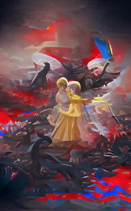 war in Ukraine digital painting by art zoom studio, artwork, blood, hug, love, russian flag, 